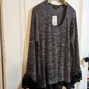 Suzanne Betro Mesh Ruffle Hem Long Sleeve Tunic Top NWT!